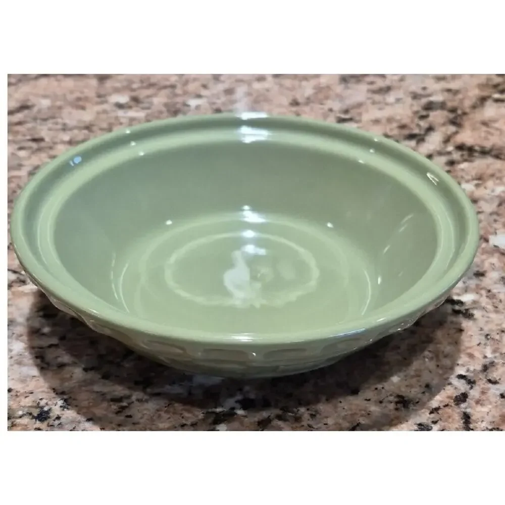 Longaberger Small Pie Plate Olive Green Ceramic Serving Bowl 7 1/4